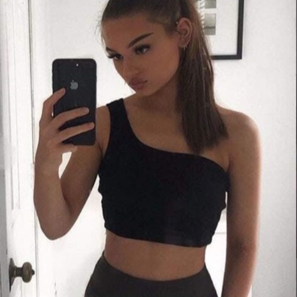 Black Shein Crop Top asymmetrical one shoulder tank